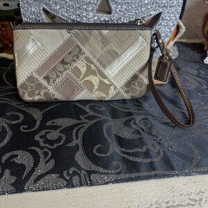 Coach Patchwork Brown Wristlet with Strap & HangTag